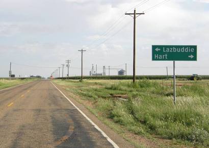 Sign to Lazbuddie Texas and Hart