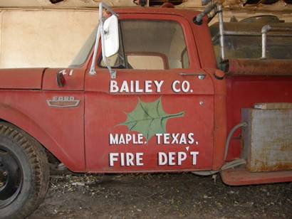 Maple Texas Fire Dept sign on fire truck