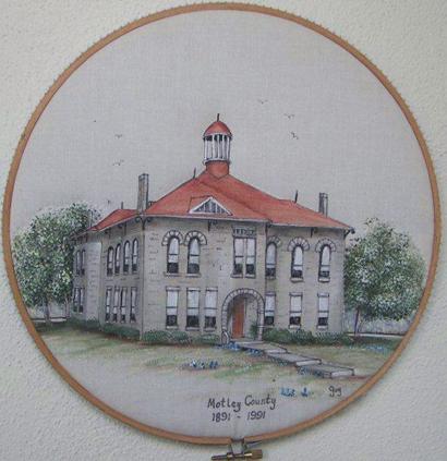 Matador, Texas, 1904 Motley County Courthouse painted on fabric