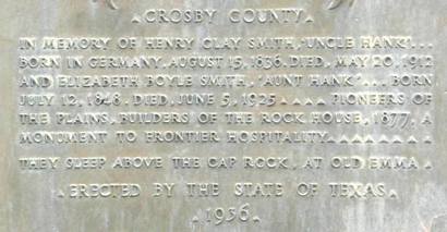 Crosby County Centennial Monument in memory of Henry Clay Smith, Crosbyton Tx.