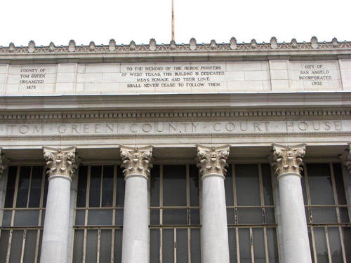 San Angelo, TX - 1928 Tom Green County courthouse  entablature over front entrance       