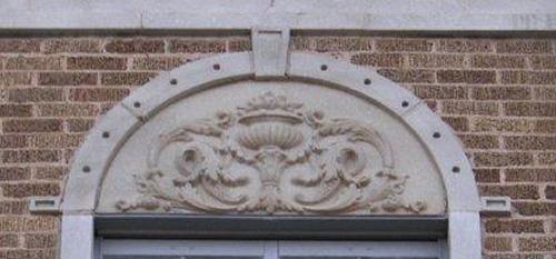 Hutchinson County Courthouse front window detail, Stinnett, Texas