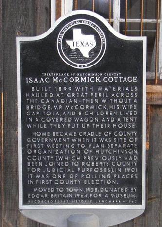 Issac McCormick Cottage historical marker, Stinnett Texas