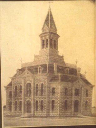 1890 Throckmorton County Courthouse with original tower, Throckmorton, Texas old photo