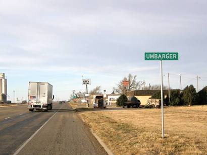 Umbarger Texas highway sign