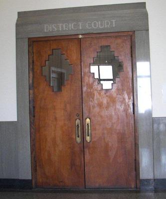 Collingsworth County courthouse district court door, Wellington Texas