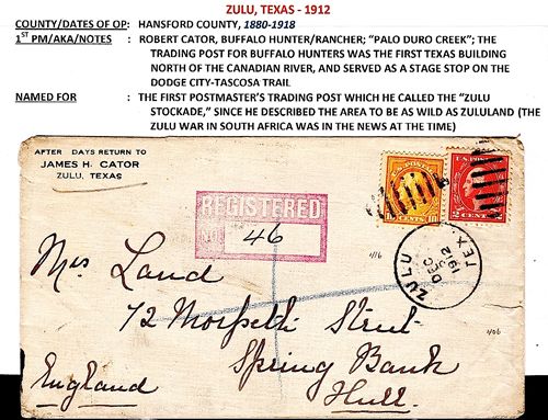 Zulu TX 1912 Postmark