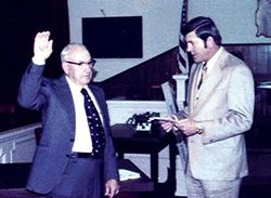 County judge Leonard W. Scott swear-in, Caldwell County, 1975