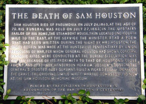 Huntsville Tx - "Death of Sam Houston" Marker