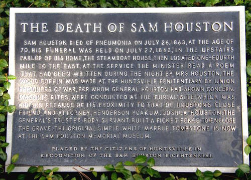 Huntsville Tx - "Death of Sam Houston" Marker