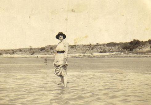 Childress Texas 1914 woman wading