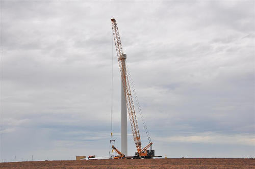 Crane, and wind turbine under construction - Roscoe, Texas