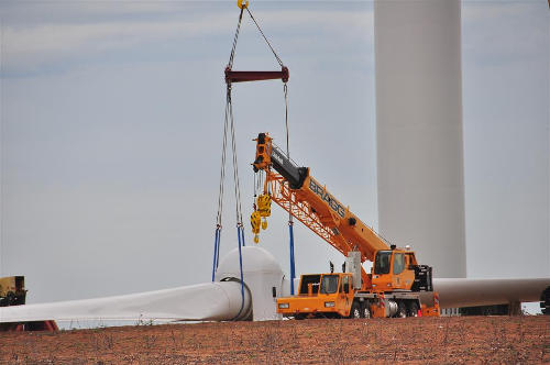 Crane, and wind turbine under construction - Roscoe, Texas