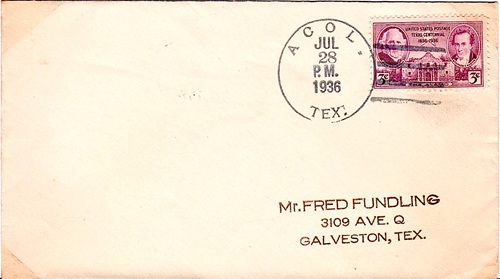 Acol TX 1936 postmark