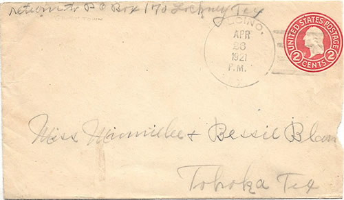 Alcino, TX, Floyde County - 1921 postmark