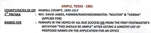 Ample TX - Haskell County  1901 Postmark info