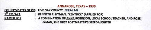 Live Oak County, Annarose, Texas postmark 