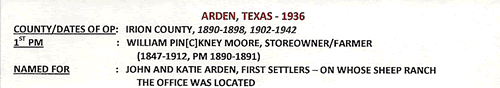 Arden TX Irion Co 1936 Postmark info 