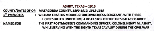 Ashby TX 1916 postmark info