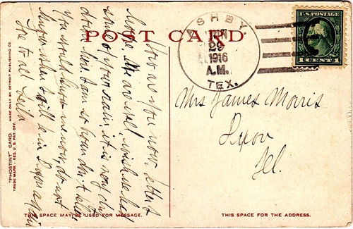 Ashby TX 1916 postmark 