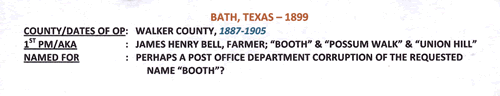 Bath TX - Walker County 1899 Postmark info