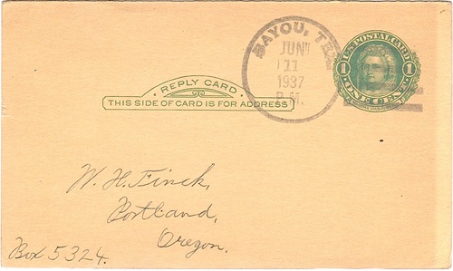 Bayou Texas 1937 postmark