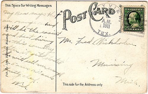 Bayview TX Galveston County 1911 Postmark