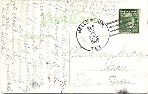 Belle Plain TX Callahan County 1909 Postmark