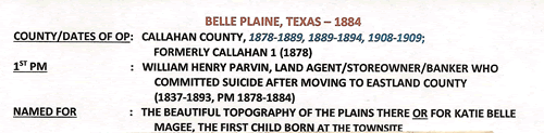 Belle Plaine TX Callahan County post office info