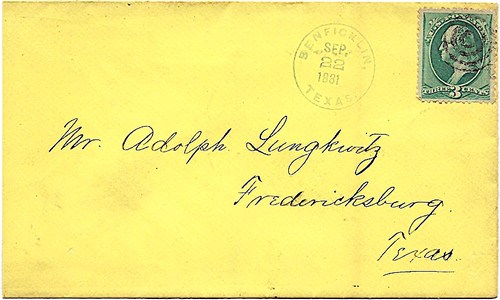 Ben Ficklin TX, Tom Green Co, 1881 Postmark