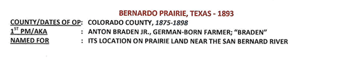 Bernardo Prairie TX, Colorado County, 1893 postmark
