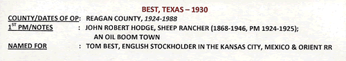 Best, Reagan County, TX  post office into