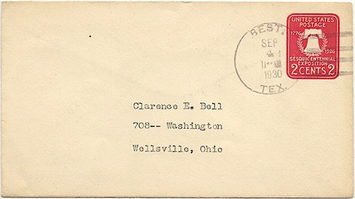 Best, Reagan County, TX 1930 postmark