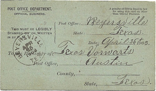 Beyersville, TX 1903 postmark