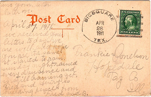 Big Square TX Castro County 1911 Postmark