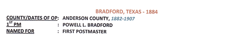 Bradford TX Anderson County 1884 Postmark 