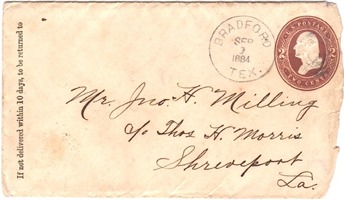 Bradford TX Anderson County 1884 Postmark 