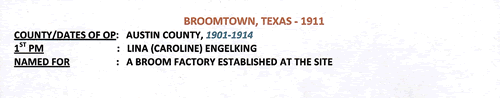 Broomtown TX 1911 Postmark info