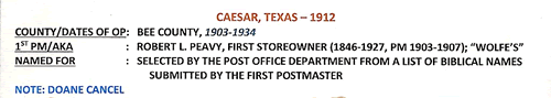 Caesar, TX , Bee County, post office info