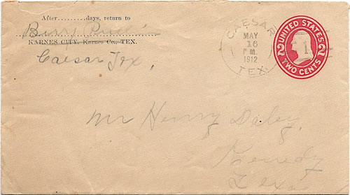 Caesar, TX , Bee County,, 1912 postmark