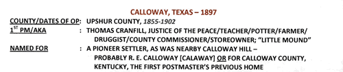Calloway TX Upshur County 1897 Postmark 
