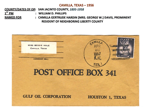 Camilla, TX 1956 postmark
