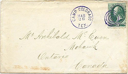 Camp Colorado, TX Coleman County 1870s Postmark