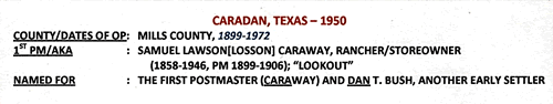 Caradan TX - Mills County 1950 Postmark 