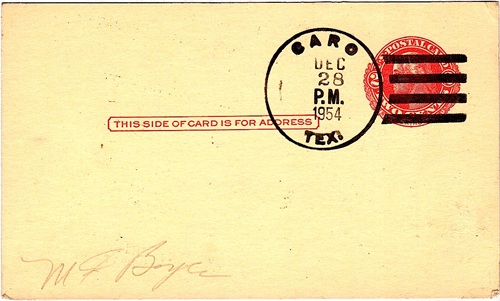Caro TX Nacogdoches County 1954 Postmark