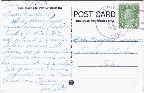 Casa Piedra TX 1935 postmark