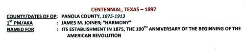 Centennial TX - Panola County 1897 Postmark info