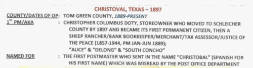 Christoval TX Tom Green Co post office info