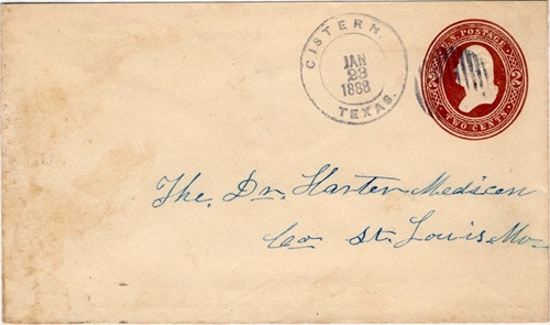 Cistern TX Fayette Co 1888 Postmark 