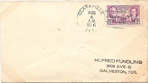 Clareville TX - Bee County, 1936 Postmark
